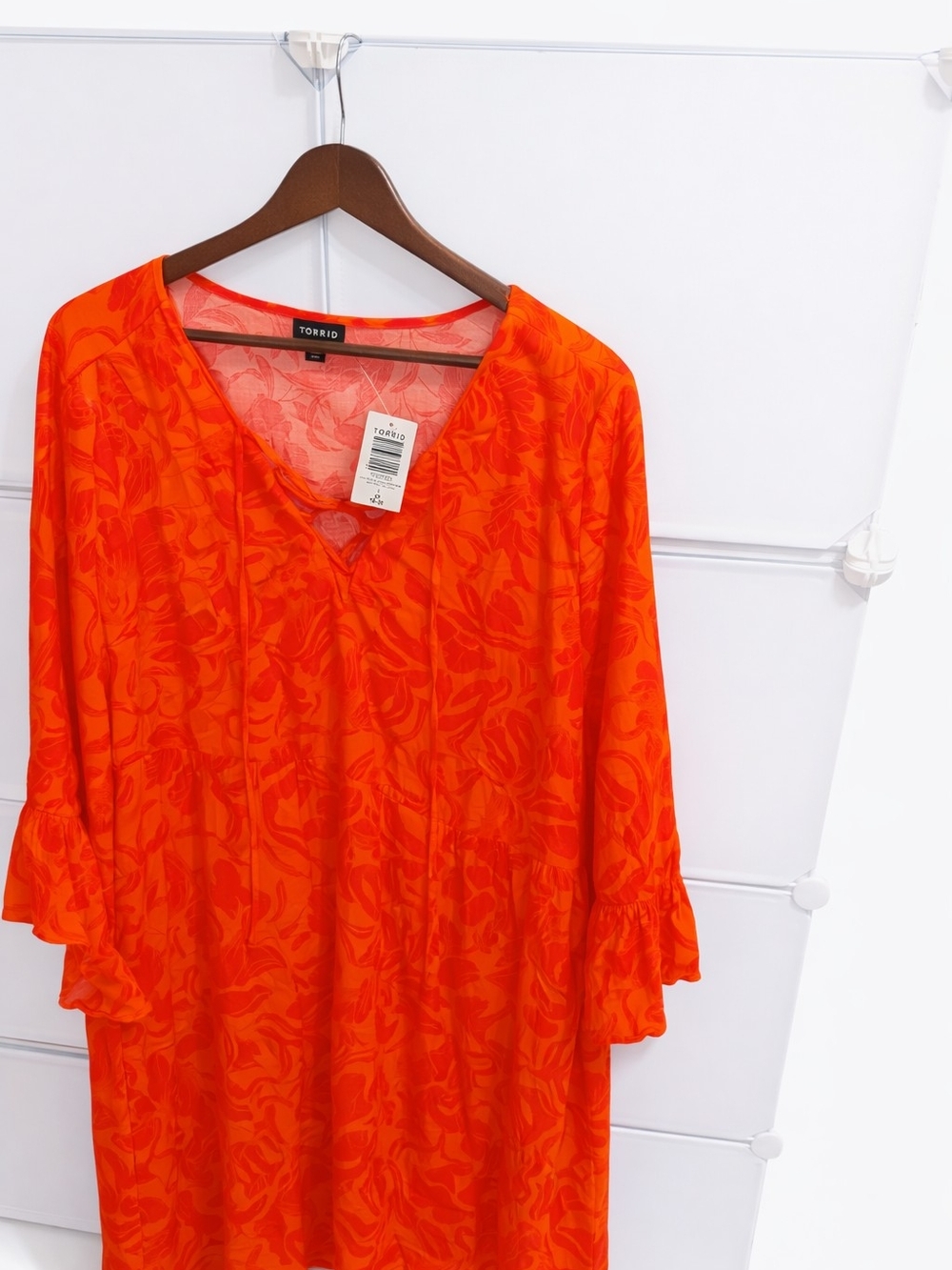 torrid Bright Orange V-Neck Ruffle Sleeve Lightweight Dress